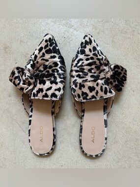 Aldo Leopard Print Bow Mules - Tan & Black - like new